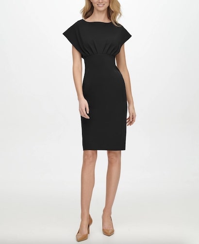 Dress for your body type using the Calvin Klein Solid Capelet Empire-Waist Sheath Dress