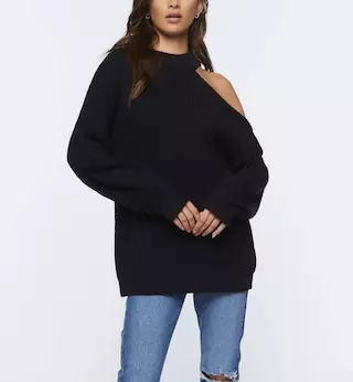 Asymmetrical Open-Shoulder Sweater
