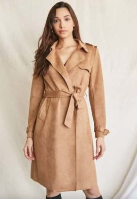 Faux Suede Duster Trench Jacket