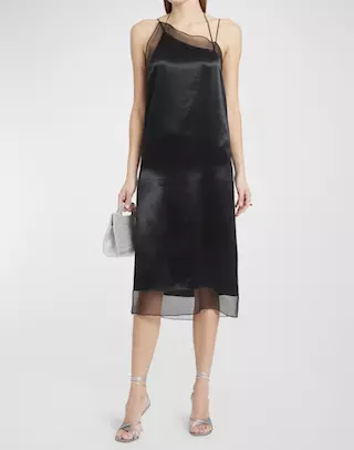 Sustainable Satin Strappy One-Shoulder Midi Slip Dress