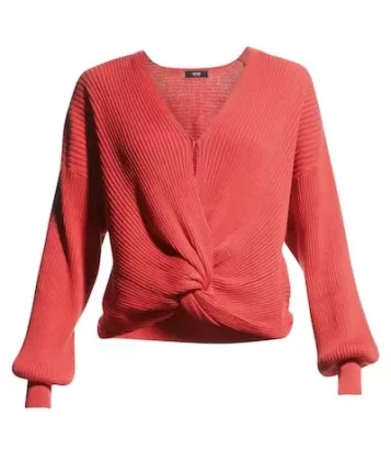 Hudson Knotted V-Neck Ribbed Sweater $175