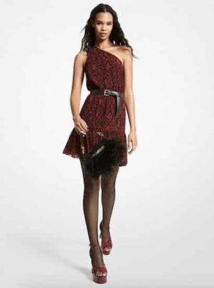 Snake Print Georgette One-Shoulder Dress - Best quality clothing brands that are affordable