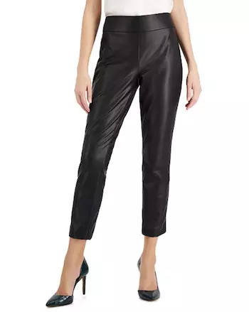 Faux-Leather Pull-On Ankle Pants