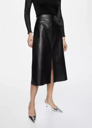 100% leather midi skirt