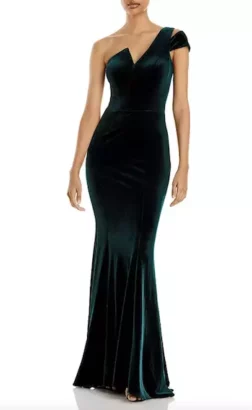 AQUA Velvet One-Shoulder Gown - What to wear to a wedding as a guest female
