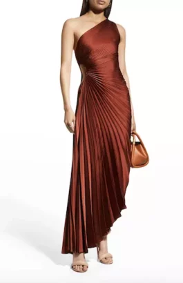 Alc Delfina Pleated Long Asymmetric One-Shoulder Dress