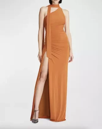 Audrie Ruched One-Shoulder Jersey Gown