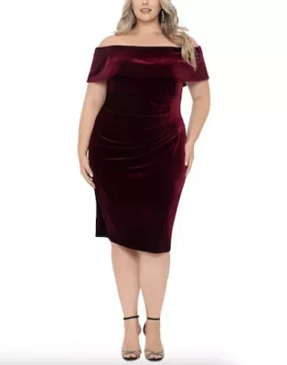 Plus Size Velvet Ruched Off-The-Shoulder Dress - How To Dress Over 50 And Overweight