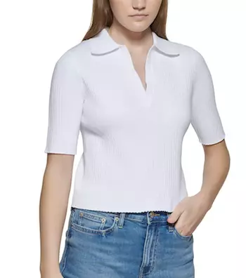 Ribbed Knit Cotton Polo Top