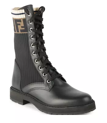 Rockoko Knit Leather Combat Boots