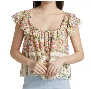 Delicate Forest Scarves Squareneck Embroidered Blouse