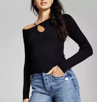 Women's Chain Cutout Long-Sleeve Sweater
