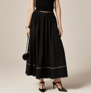 Contrast-stitch midi skirt in cotton poplin
