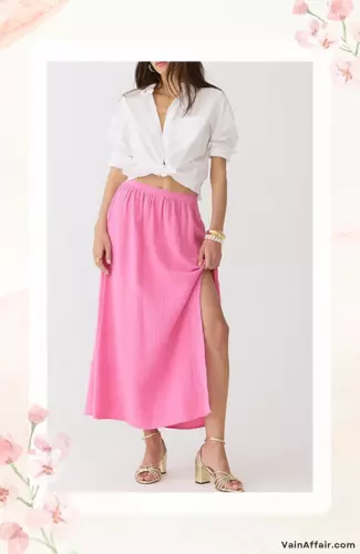 Side-slit soft gauze maxi skirt